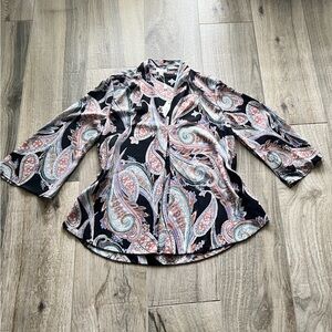 Spense Black Paisley Bell Sleeve Top - Size Small Petite